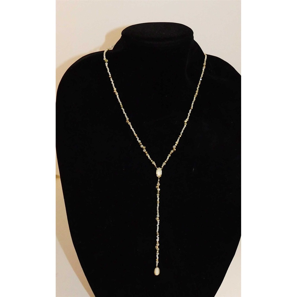 Kendra Scott White Beaded Jeweled Gold Necklace